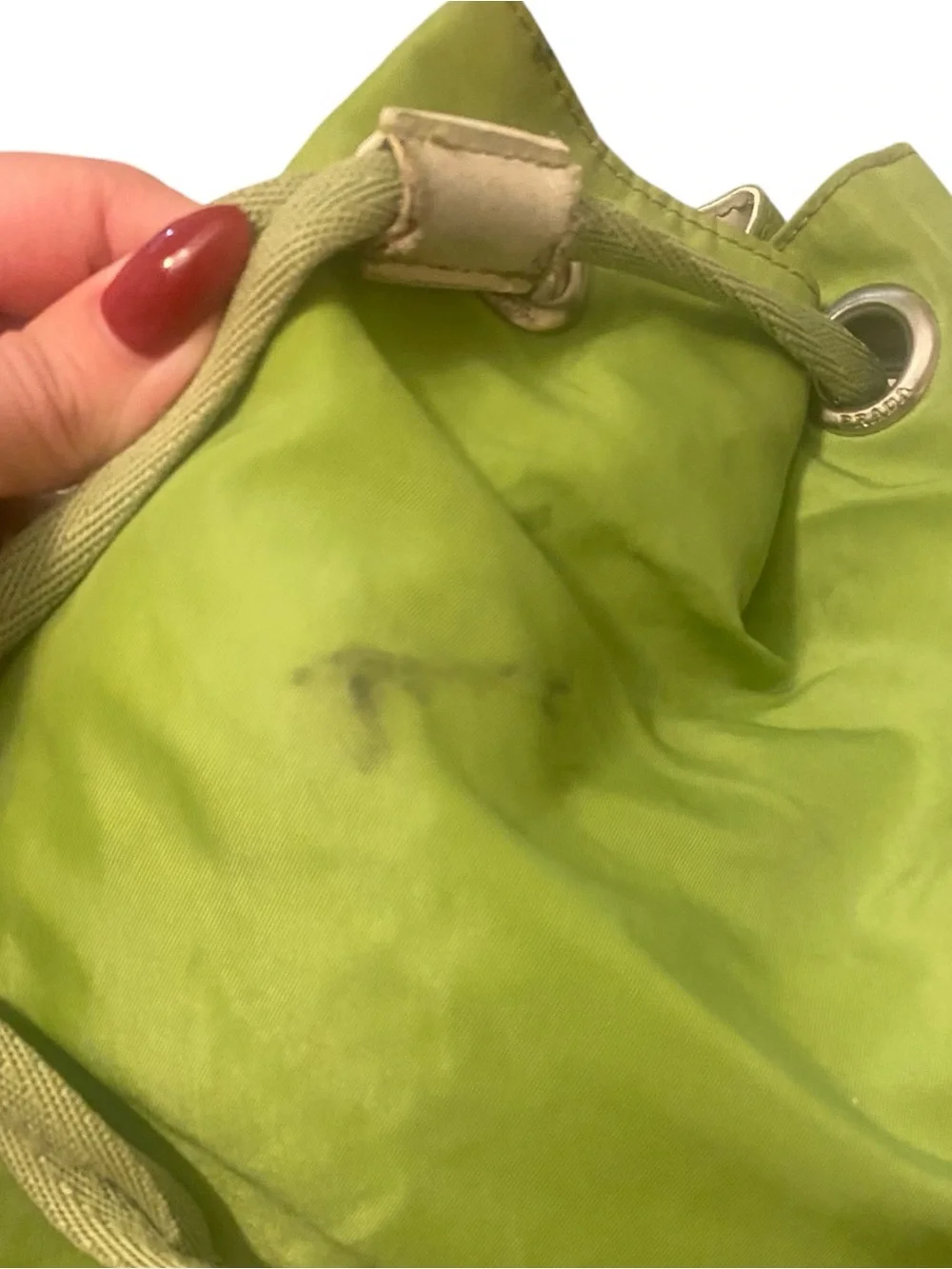 1999 Prada Lime Green Nylon Drawstring Backpack